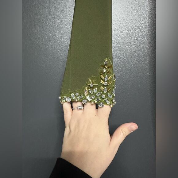 NWT Mac Duggal One Sleeve Beaded Cuff Side Twist Gown Olive 6 55696 - Picture 5 of 7